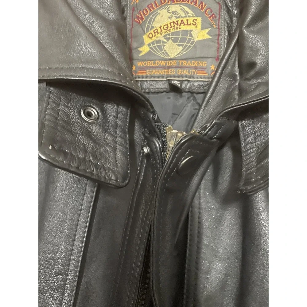 World Alliance Originals Leather Field Jacket Mens Medium Military Cargo Pockets